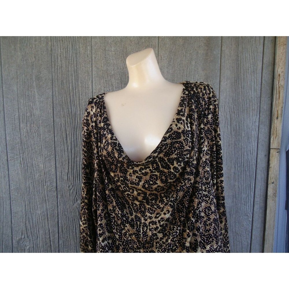 Alex Evenings Plus Size Pullover Animal Black Taupe Glittered Knit Top $129 1X